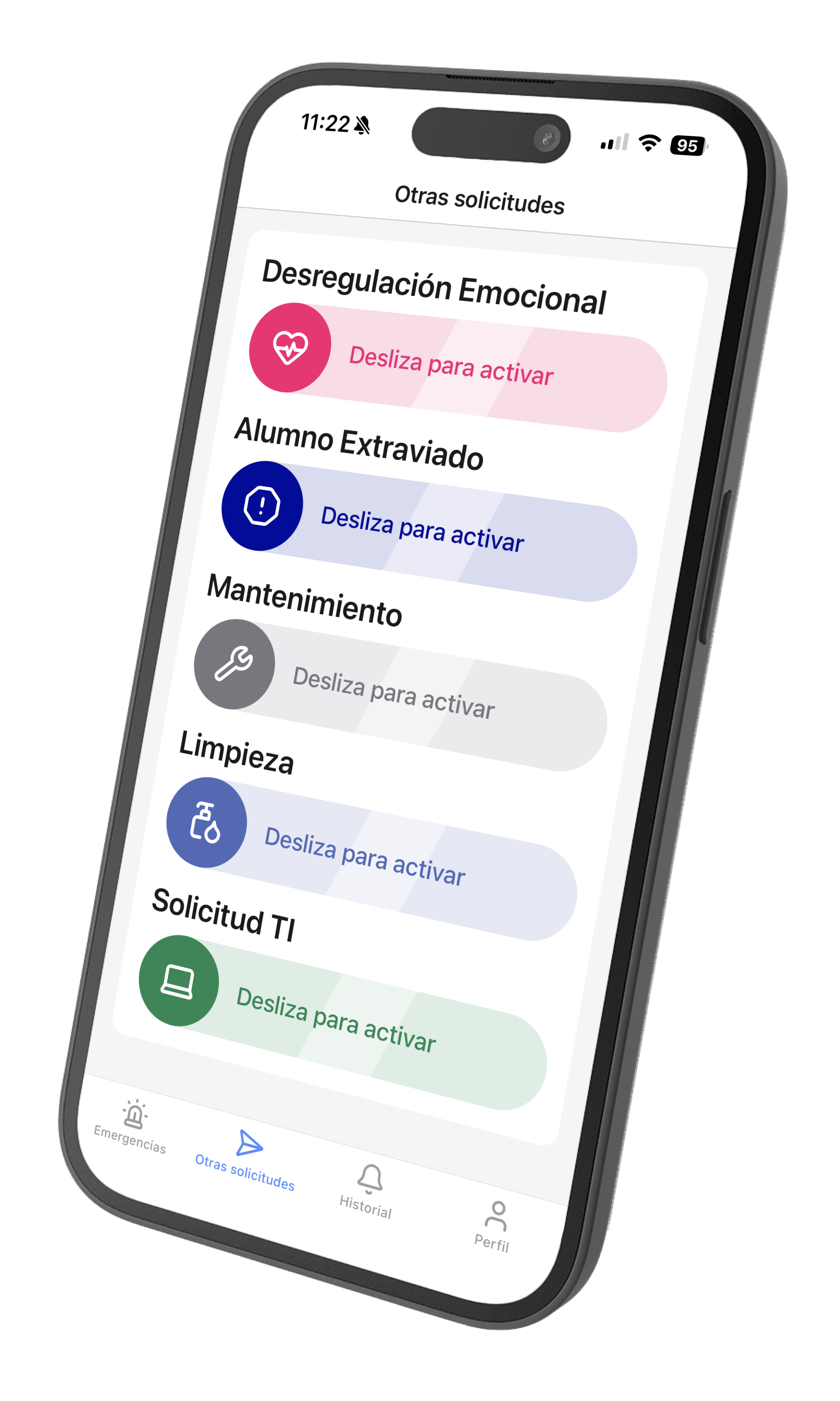 Solicitud operacional registrada en la app